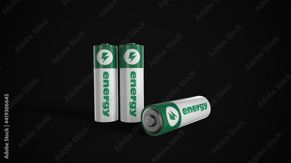 AA battery on black background 3D render AA battery on black background 3D render