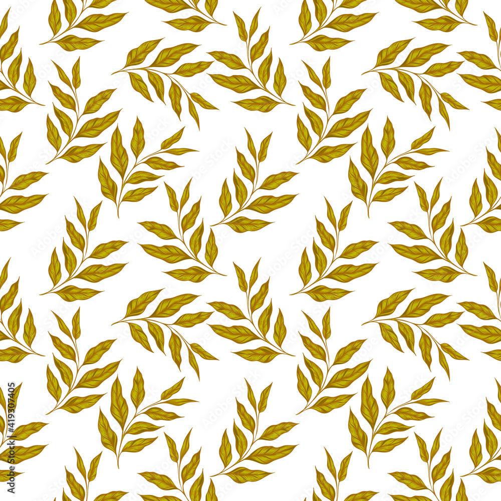 seamless pattern with tea leaves. seamless pattern with tea leaves.