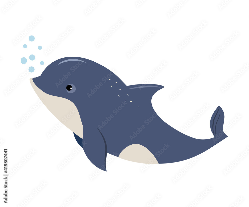 Fototapeta premium Blue Dolphin as Underwater Sea Animal Vector Illustration