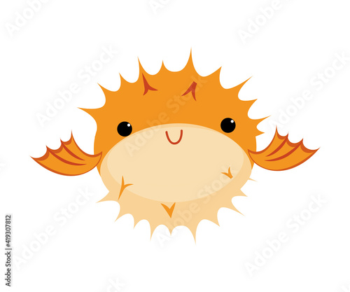 Blowfish as Sea Animal Floating Underwater Vector Illustration