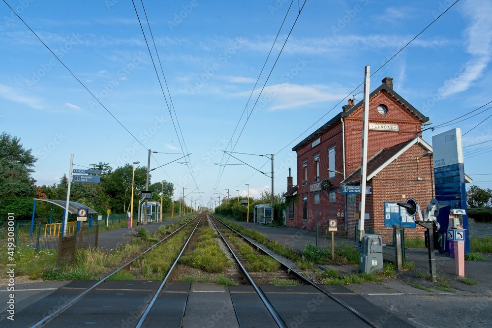 Landas France - 2 August 2020 - Railway station of Landas on line from Lille to Valenciennes in France Landas France - 2 August 2020 - Railway station of Landas on line from Lille to Valenciennes in France