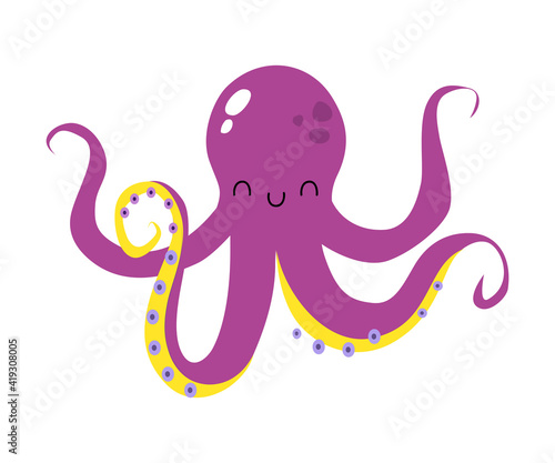 Purple Octopus with Tentacles as Sea Animal Floating Underwater Vector Illustration