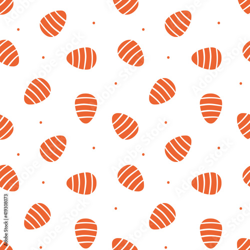 Cute and simple cartoon style red decorated Easter eggs and dots vector seamless pattern background. 