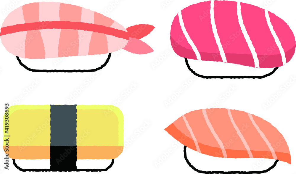 お寿司 えび マグロ 玉子 サーモン のベクターイラスト Stock Vector Adobe Stock