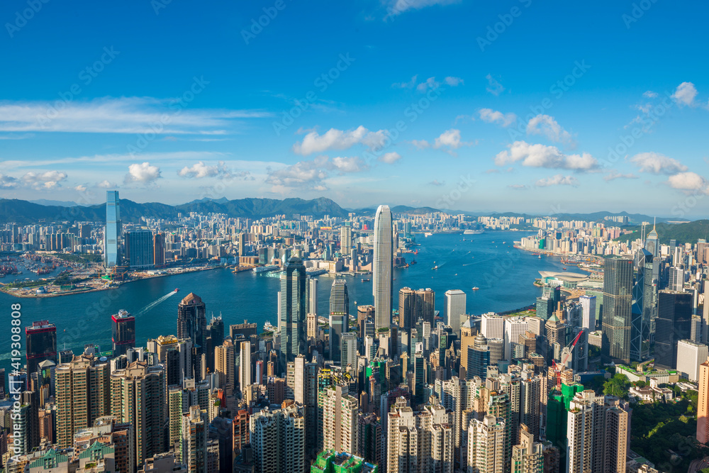 Victoria Harbor view from the Peak at day, Hong Kong