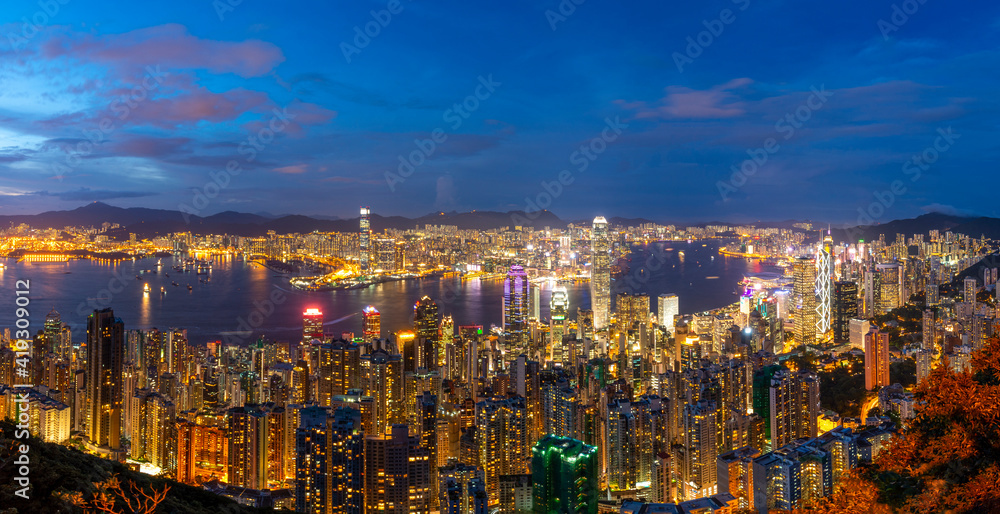 Victoria Harbor view from the Peak at Night, Hong Kong