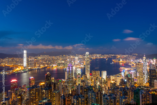 Victoria Harbour view from the Peak at Evening  Hong Kong