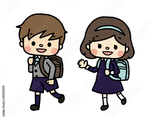 ランドセルを背負った男の子と女の子④　フォーマル
