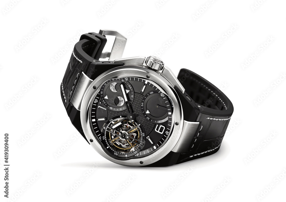 Men's sporty wristwatch with moon phases