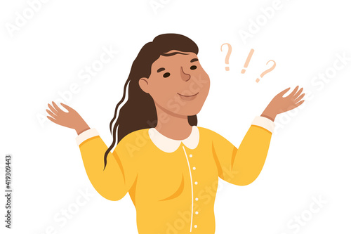 Thoughtful Woman Thinking and Figuring Something out Half Length Vector Illustration