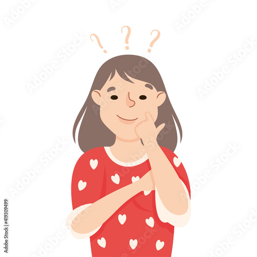 Thoughtful Woman Thinking and Figuring Something out Half Length Vector Illustration