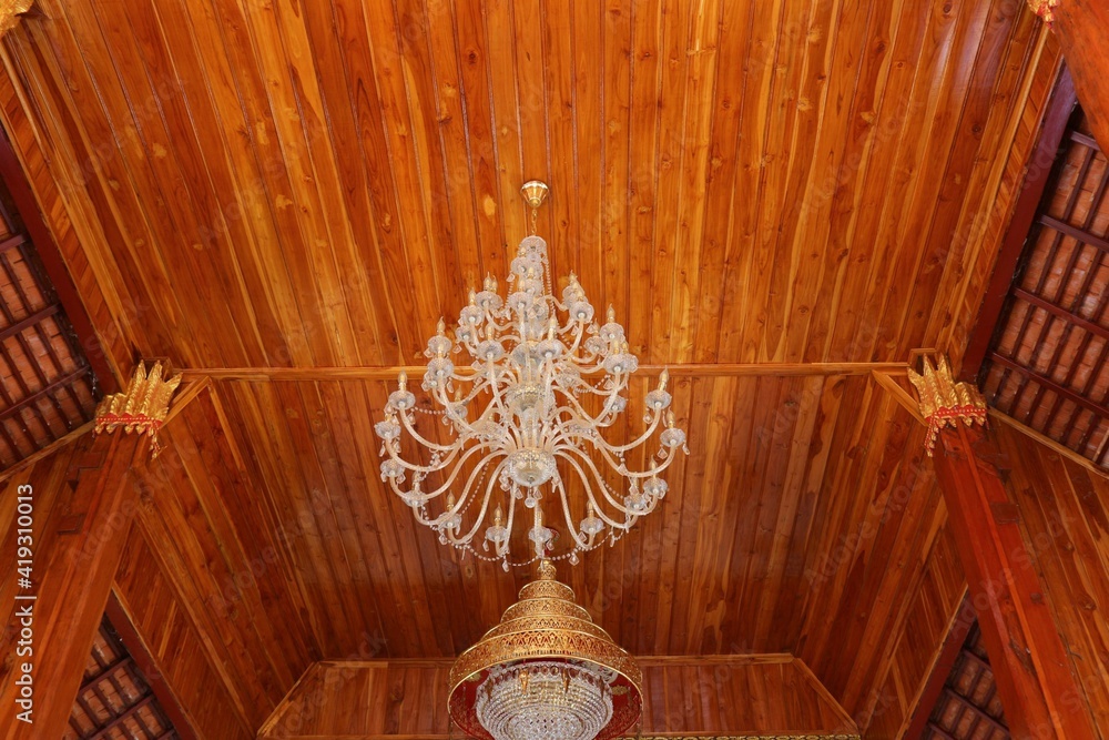 Elegant lamp, ceiling mounted, beautiful wooden background, home decoration. Elegant lamp, ceiling mounted, beautiful wooden background, home decoration.