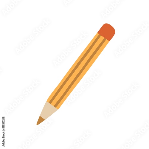 Sharp wooden pencil drawing or writing. School stationery icon. Colored flat vector illustration of sharpened tool isolated on white background