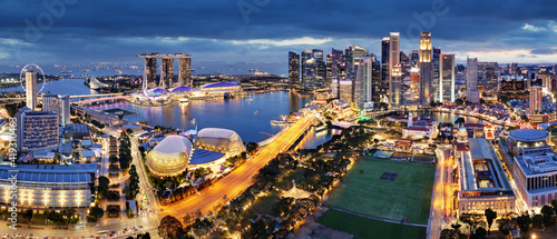 Panorama of Singapore skyline at night, Marina bay