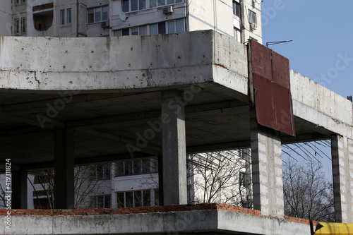 concrete structures at an unfinished construction site