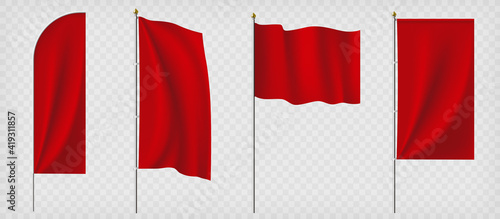 Set of red flags. Template isolated on a transparent background. photo