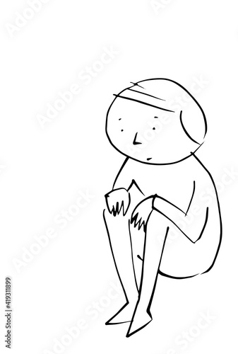 ぽつんと座る少年のイラスト