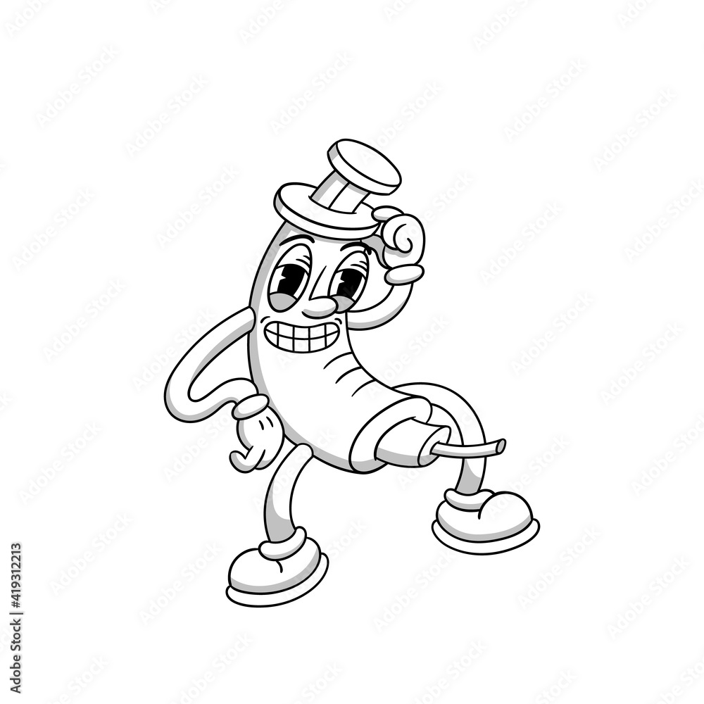Funny character Syringe in vintage cartoon style. Vector illustration on a white background.
