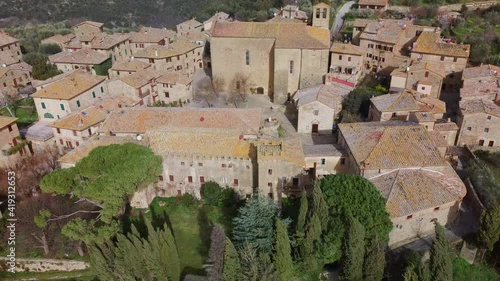 Monticchiello in Tuscany countryside aerial view