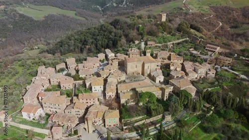 Monticchiello in Tuscany countryside aerial view