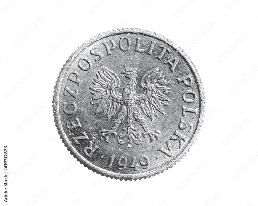 Poland one penny coin on a white isolated background Poland one penny coin on a white isolated background