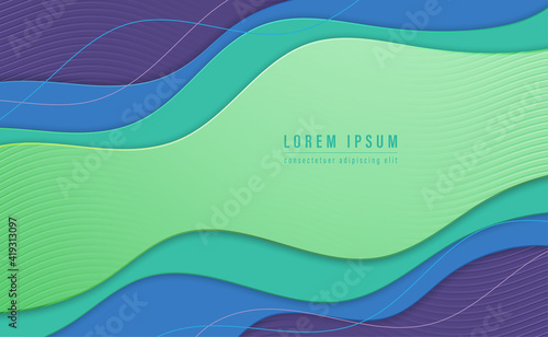 Abstract colourful paper cut background with curved wavy layers and striped pattern for your design. Vector illustration