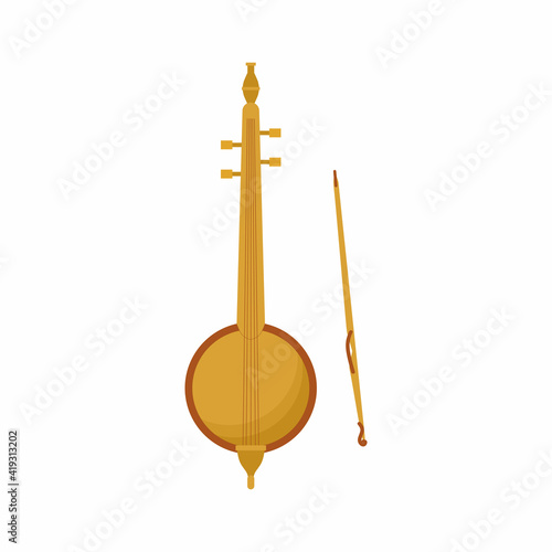 Vector icon of Arabic musical instrument called rebab. Traditional musical percussion. The name of several related bowed string instruments. Moroccan music, string instrument, folk instrument. photo