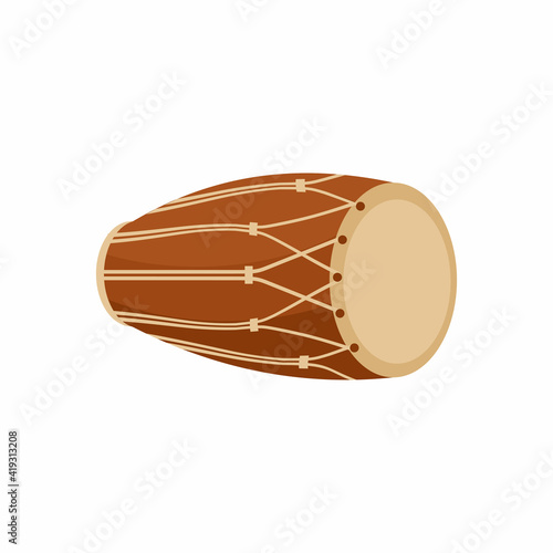 Traditional drums, also known as Kendang or Gendang. Drum used by peoples from Indonesian Archipelago. Indonesian percussion instrument isolated on white background. Cartoon flat vector illustration photo