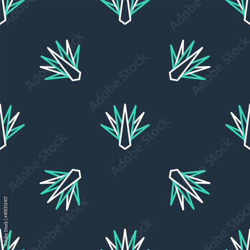Line Agave icon isolated seamless pattern on black background. Traditional Mexican plant. Vector.