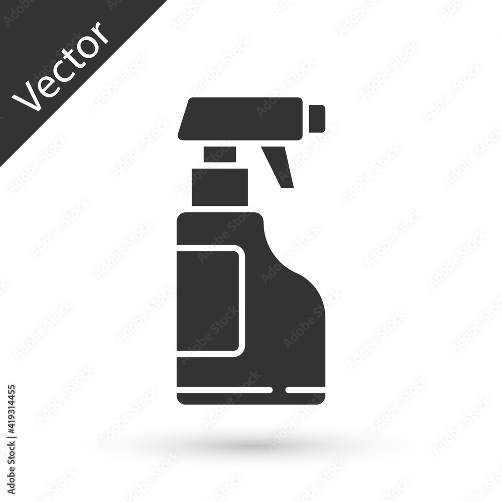 Grey Cleaning spray bottle with detergent liquid icon isolated on white background. Vector Illustration. Grey Cleaning spray bottle with detergent liquid icon isolated on white background. Vector Illustration.