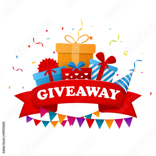 Giveaway text above with confetti explosion inside on colorful background