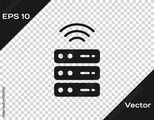 Black Smart Server, Data, Web Hosting icon isolated on transparent background. Internet of things concept with wireless connection. Vector.