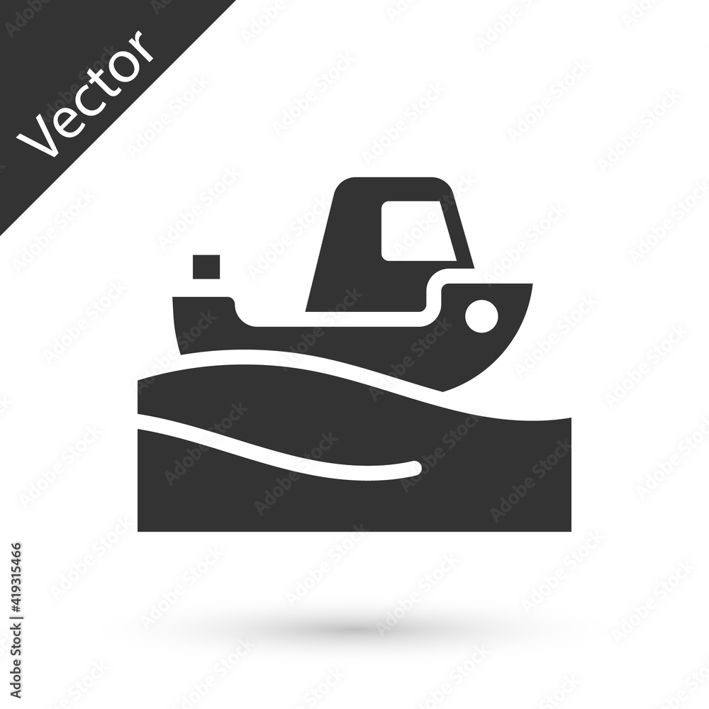Grey Fishing boat on water icon isolated on white background. Vector. Grey Fishing boat on water icon isolated on white background. Vector.
