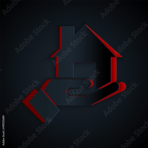 Paper cut Realtor icon isolated on black background. Buying house. Paper art style. Vector.