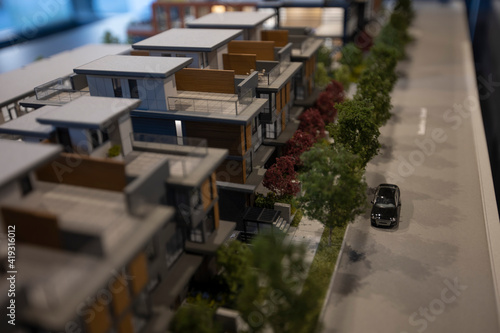 Model Condominium Town House Building Miniature Car On The Street 