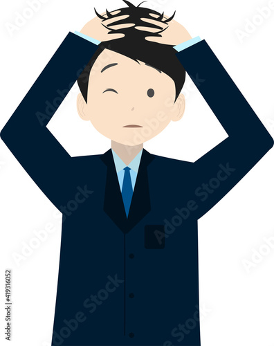 頭を抱えて悩むビジネスマン(上半身)