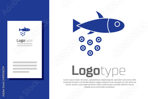 Blue Fish with caviar icon isolated on white background. Logo design template element. Vector..