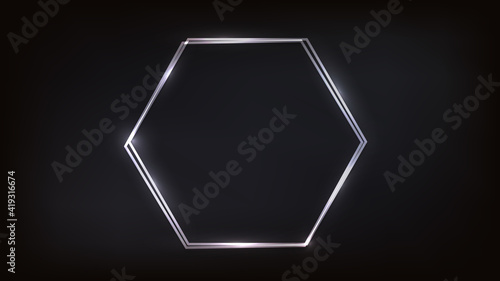 Neon double hexagon frame with shining effects
