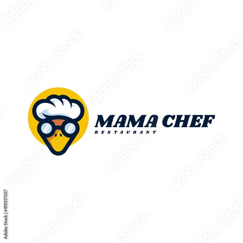 Vector Logo Illustration Mama Chef Mascot Cartoon Style.