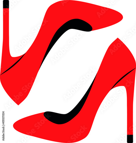 vector red shoes. flat image of a pair of women's shoes with long heels. side view of shoes