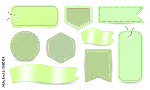 Eco green set ladels ang stickers, isolated on white background. Vector illustration