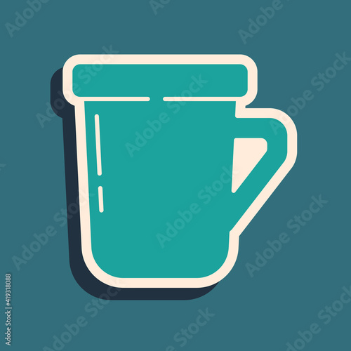 Green Coffee cup icon isolated on green background. Tea cup. Hot drink coffee. Long shadow style. Vector.