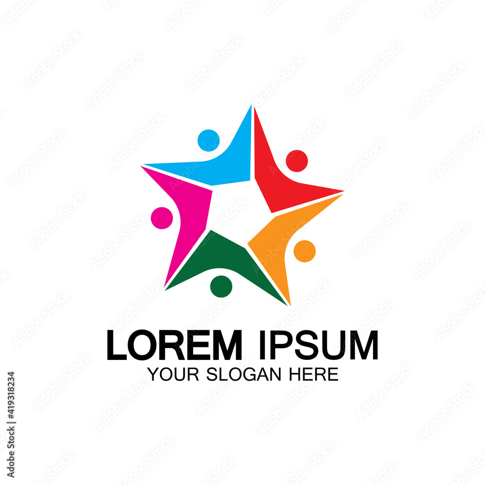 Obraz premium Star people logo design. Star community vector logo. star community human vector logo.