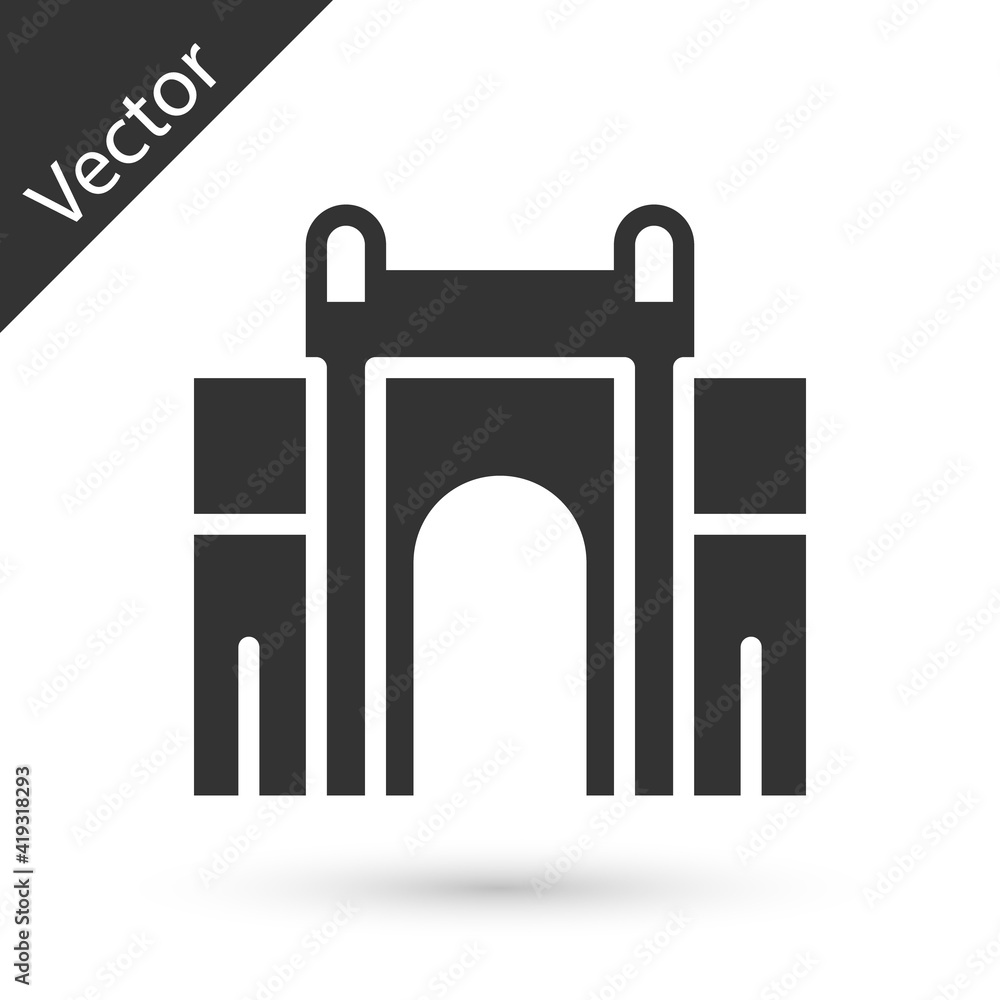 Grey India Gate in New Delhi, India icon isolated on white background. Gate way of India Mumbai. Vector.