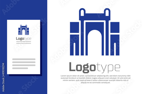 Blue India Gate in New Delhi, India icon isolated on white background. Gate way of India Mumbai. Logo design template element. Vector.