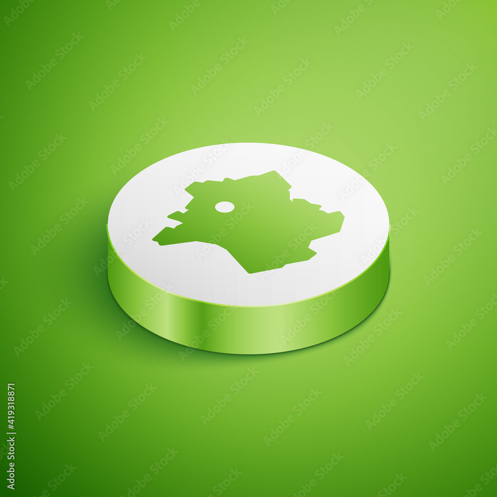Isometric Map of France icon isolated on green background. White circle button. Vector. Isometric Map of France icon isolated on green background. White circle button. Vector.