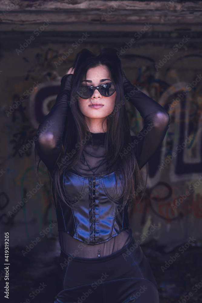 Fototapeta premium attractive brunette close up portrait gothic style clothes