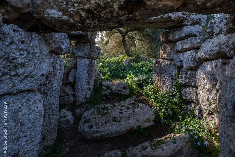 Talatí de Dalt prehistoric site, house entrance, Maó, Menorca, Balearic Islands, Spain