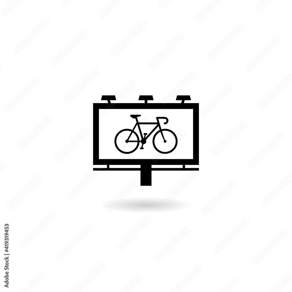 Billboard bike rent icon with shadow Billboard bike rent icon with shadow