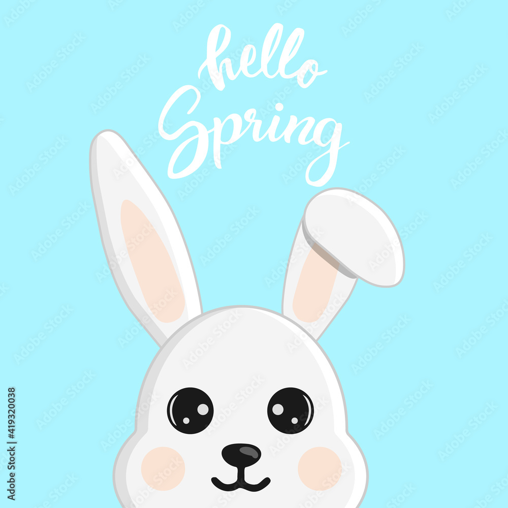 Fototapeta premium Cute little easter bunny. Character in cartoon style. Hello spring greeting card